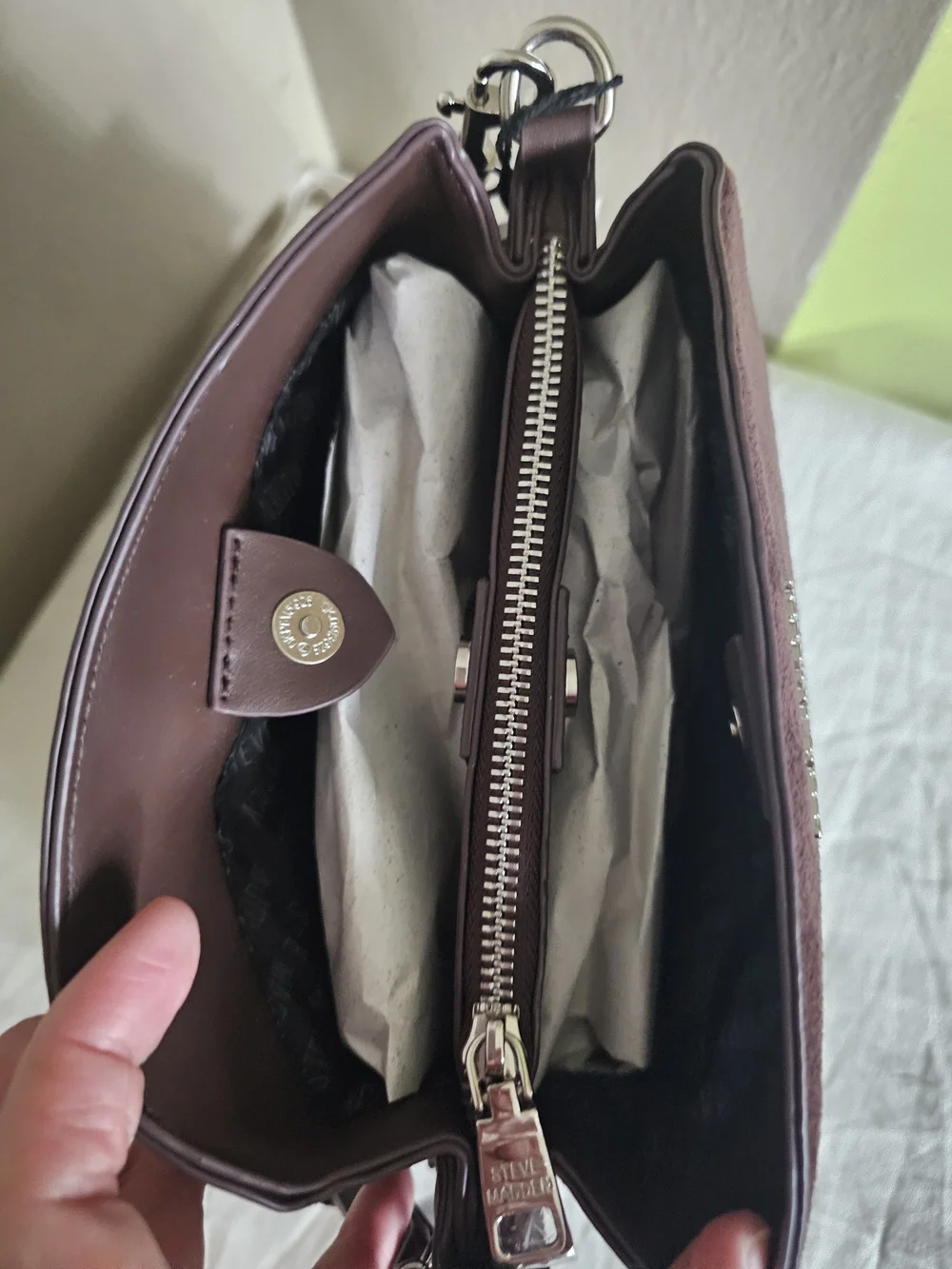 Steve Madden Dark Brown Suede & Leather Shoulder Bag